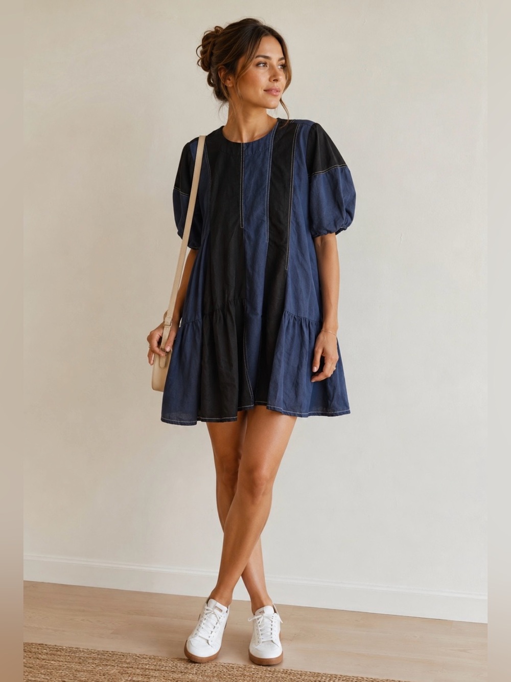 Lovebirds dress navy and black panels 
Size L  100% cotton